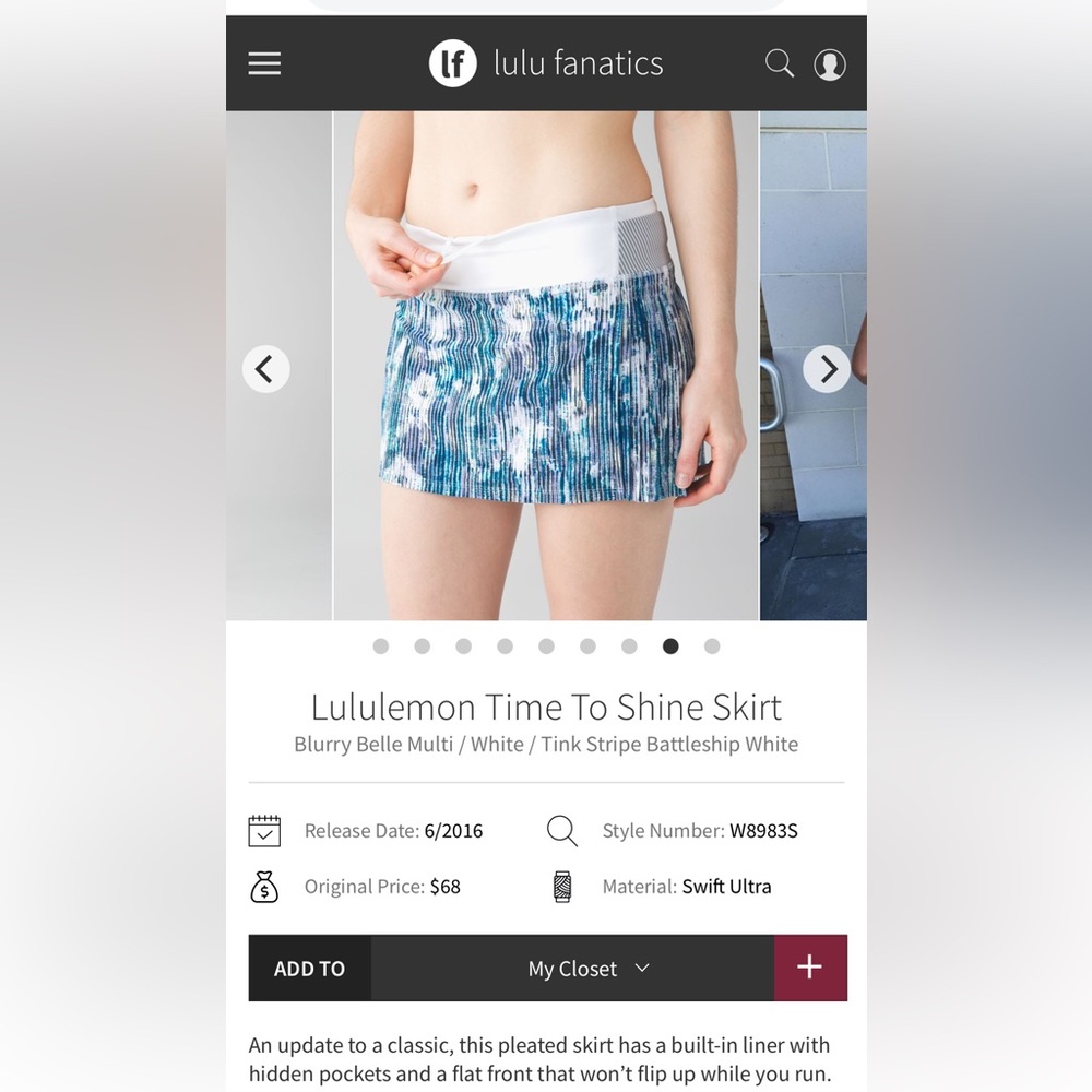 Lululemon Time to Shine skirt size 8